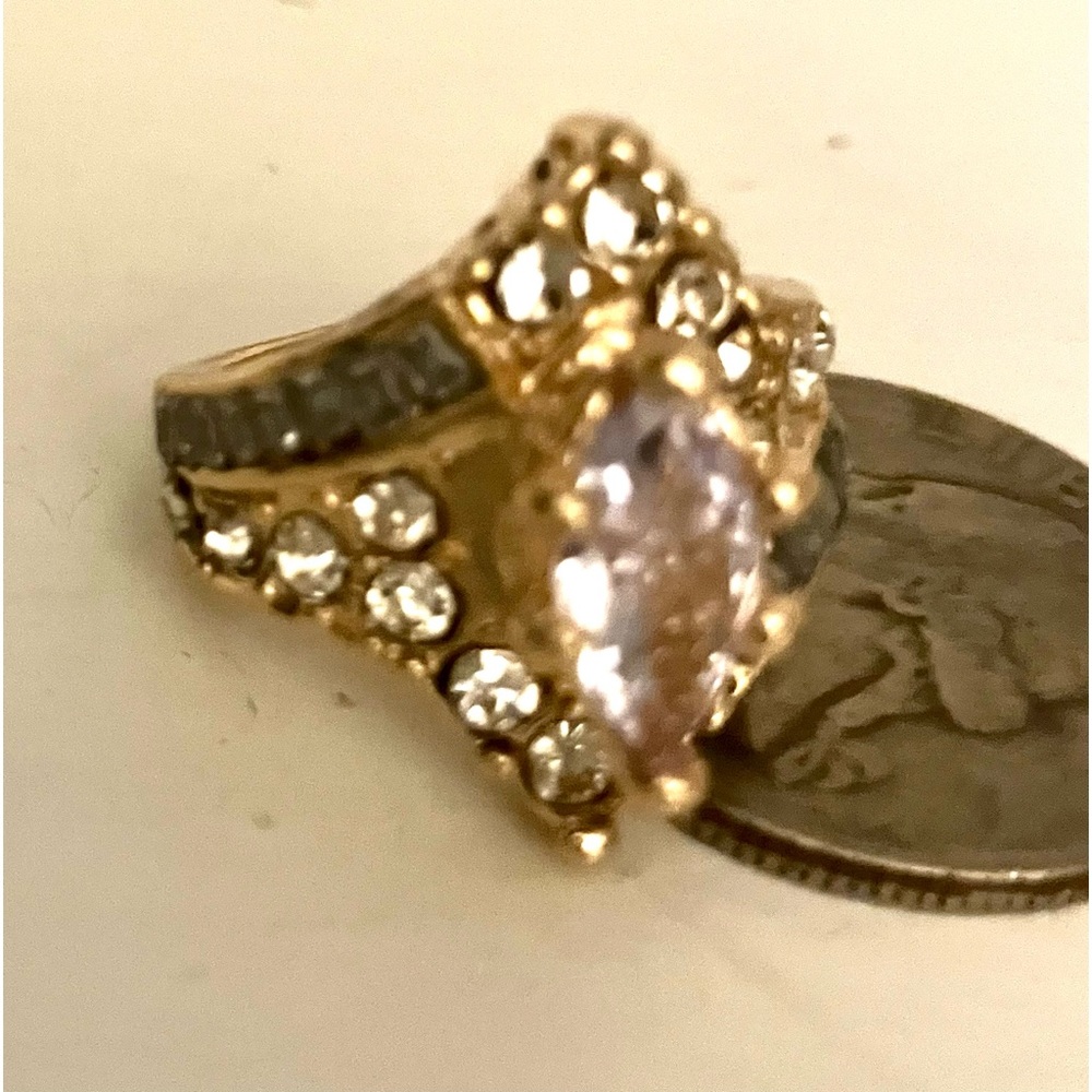 Zircon Faux Diamond Gold toned Evening Ring size 6